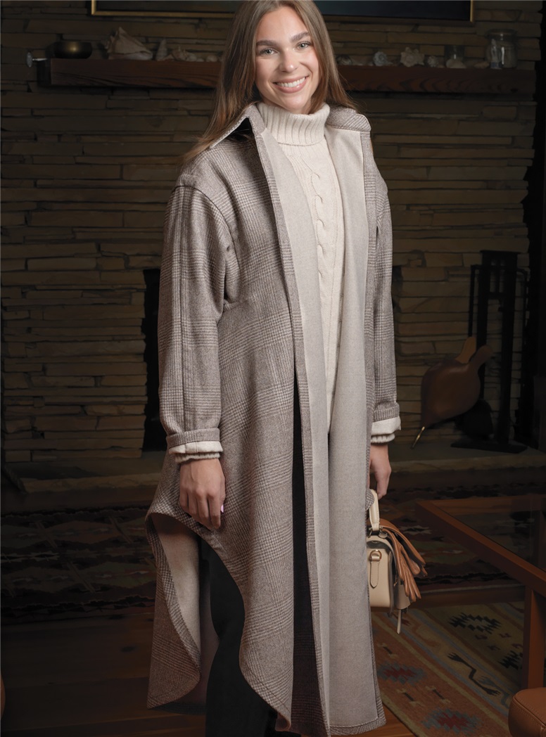 Ladies Wool Double-Faced Cape in Sand and Tan Glen Plaid
