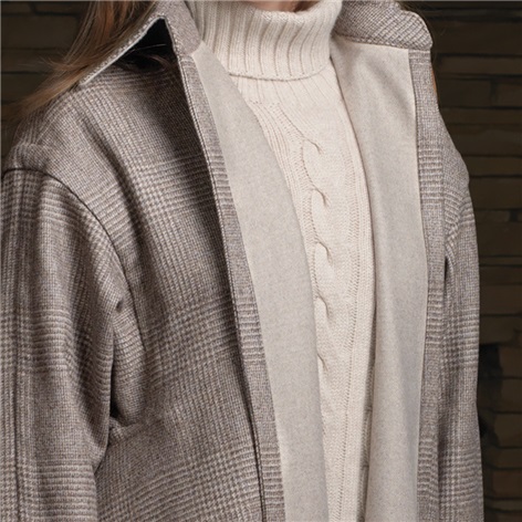 Ladies Wool Double-Faced Cape in Sand and Tan Glen Plaid