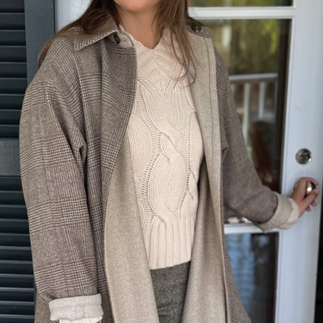 Ladies Wool Double-Faced Cape in Sand and Tan Glen Plaid