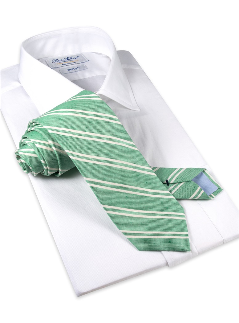 Linen and Cotton Double Stripe Tie in Grass