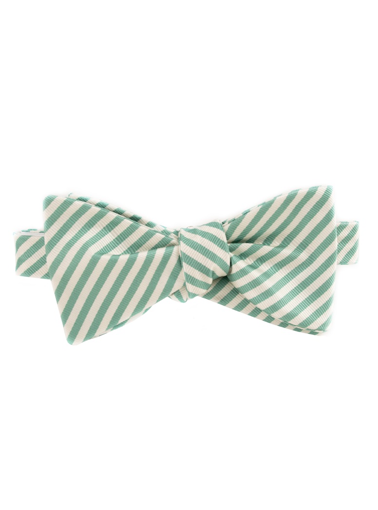 Silk Striped Bow Tie in White and Grass