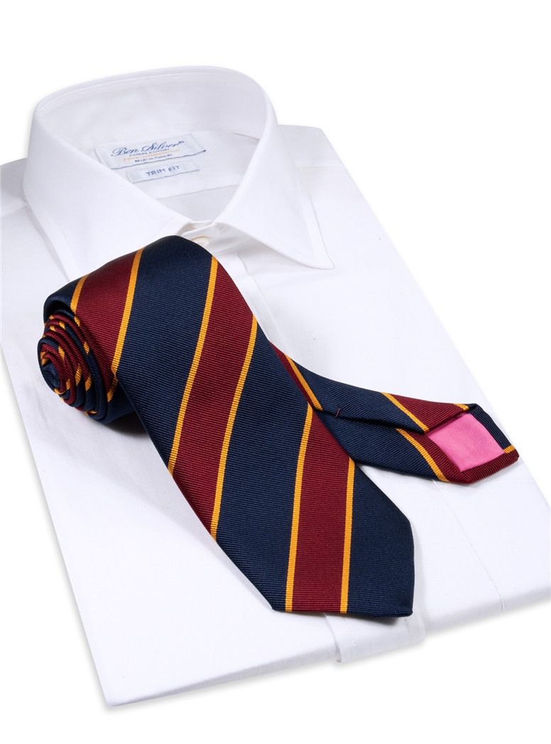 Silk Striped Tie in Midnight and Wine