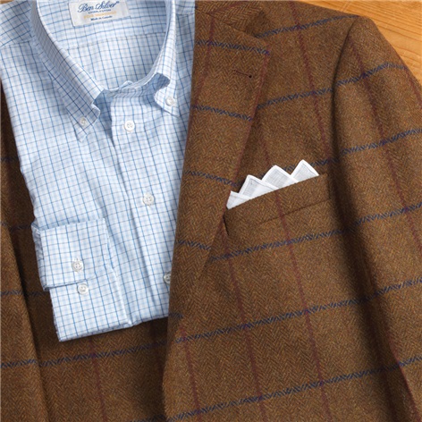Brown Herringbone with Navy and Rust Windowpane