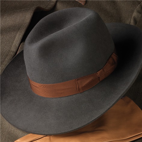Ladies Wide-Brim Fur Felt Fedora in Graphite