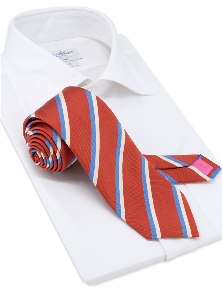 Mogador Silk Striped Tie in Brick