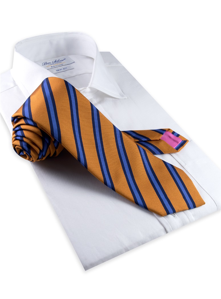 Mogador Woven Stripe Tie in Copper and Cornflower