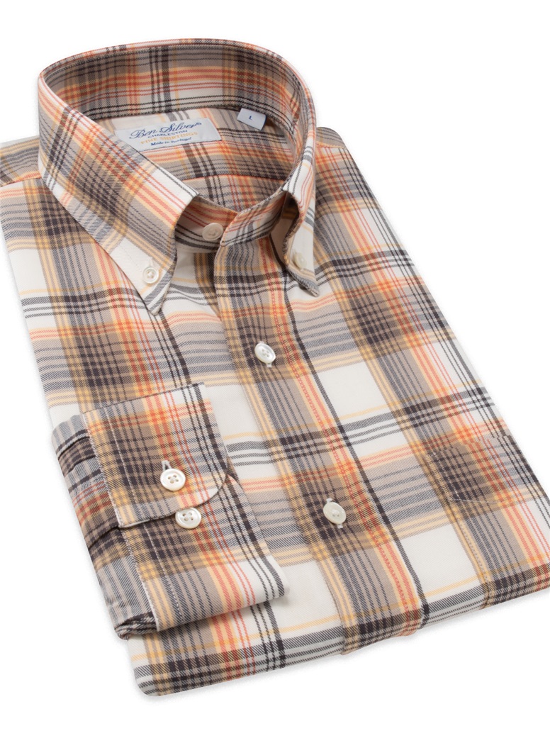 Orange and Ecru Large Check Button Down