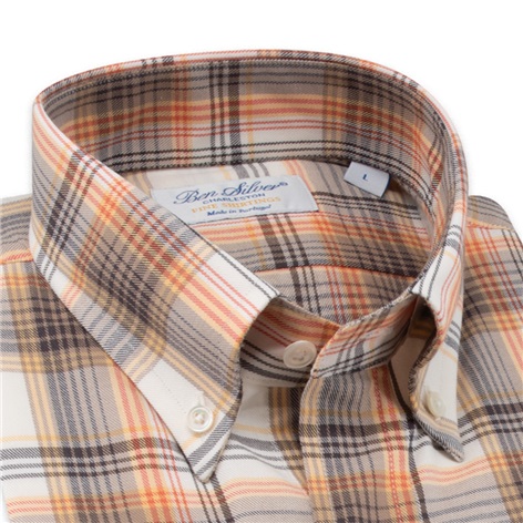 Orange and Ecru Large Check Button Down