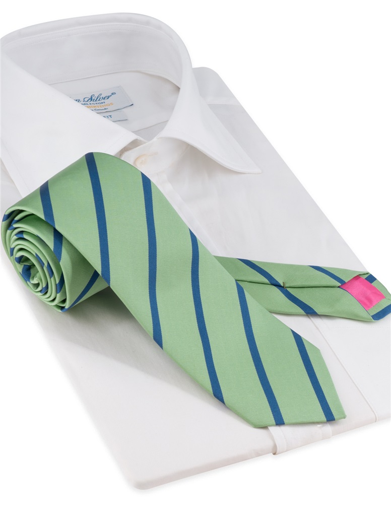 Silk Bar Striped Tie in Green Tea