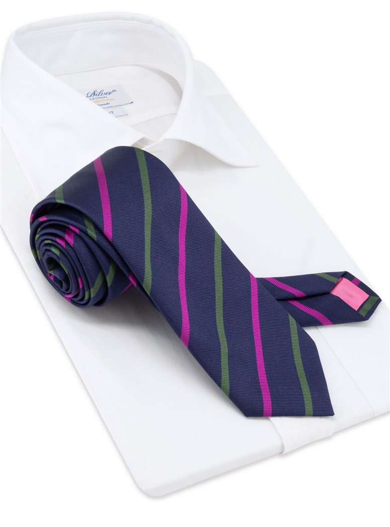 Silk Bar Striped Tie in Navy