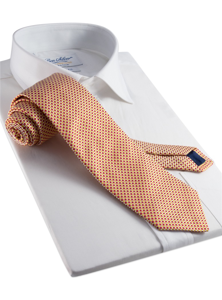 Silk Basketweave Tie in Red and Sun