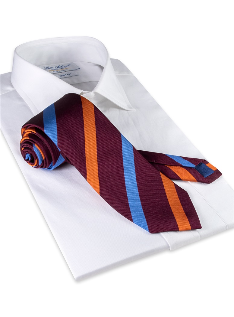 Silk Multi Stripe Tie in Wine