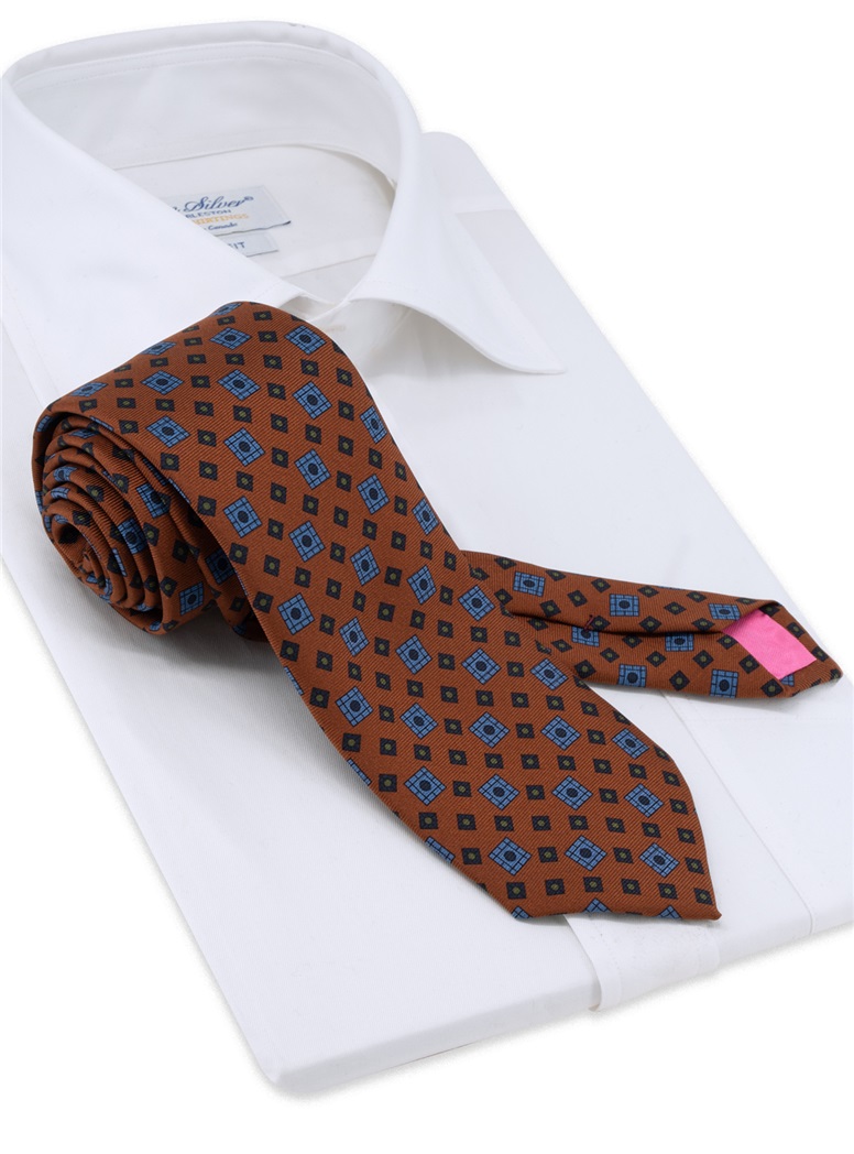 Silk Neat Print Tie in Copper