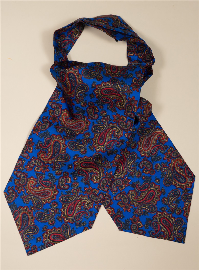 Silk Printed Paisley Ascot in Cobalt