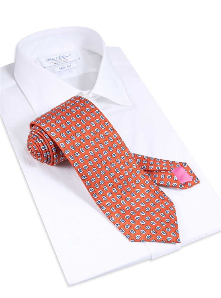 Silk Droplet Paisley Printed Tie in Rust