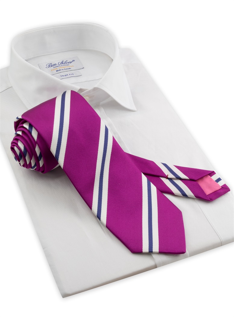 Silk Striped Tie in Magenta