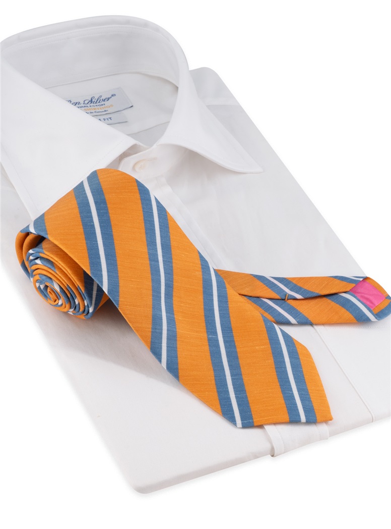Silk and Linen Striped Tie in Tangerine