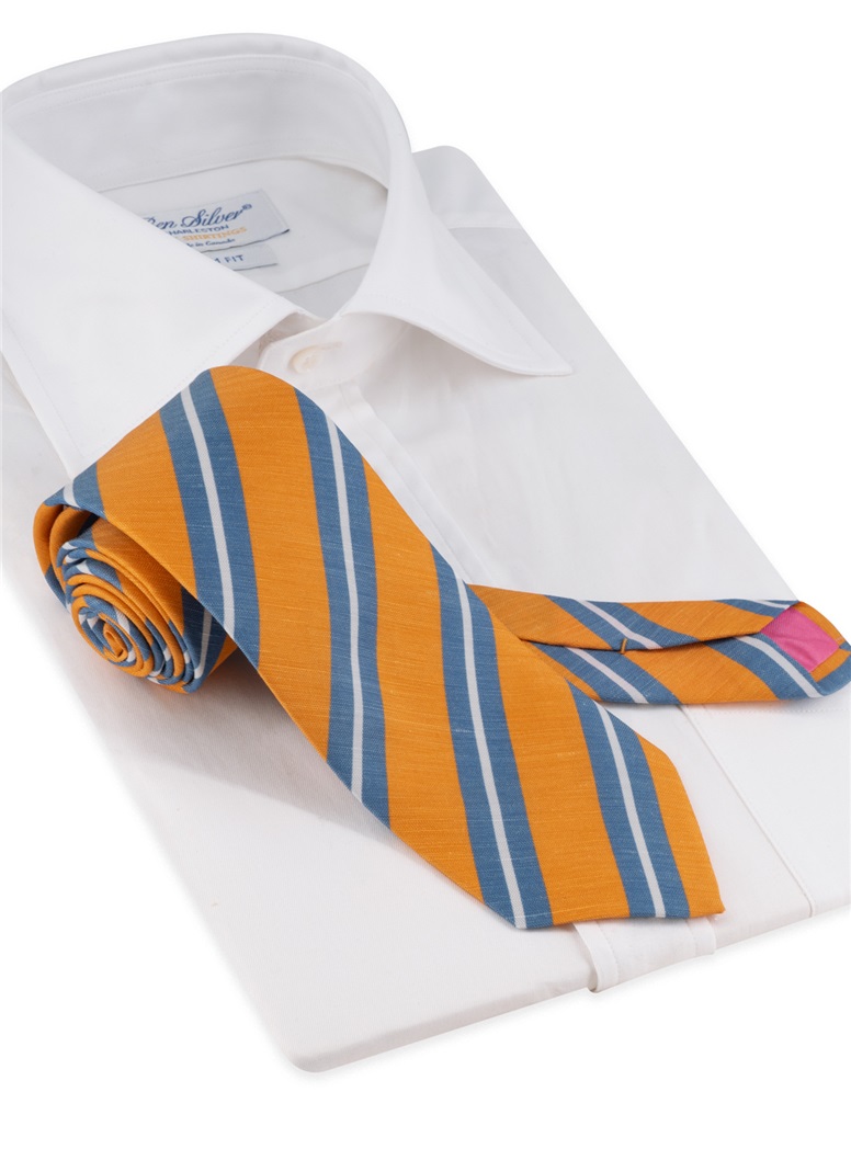 Silk and Linen Striped Tie in Tangerine