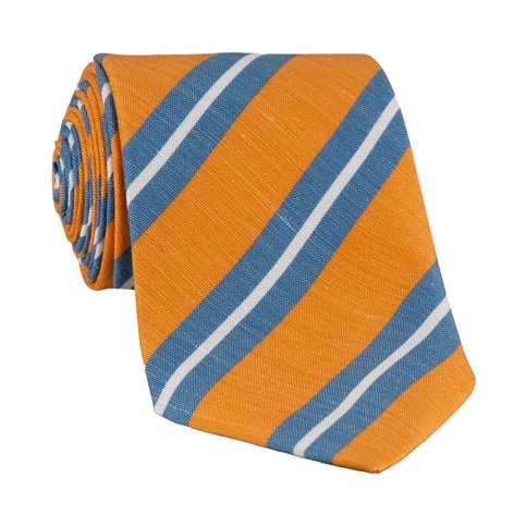 Silk and Linen Striped Tie in Tangerine