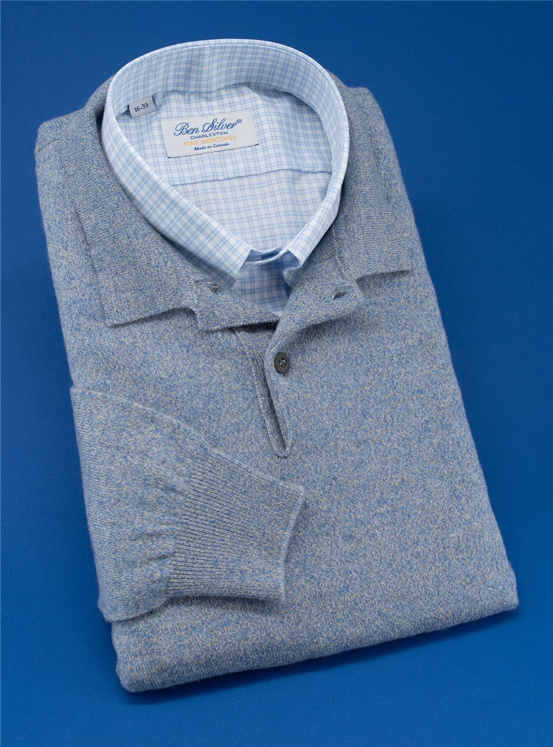 Cashmere Polo Sweater in Heather Blue