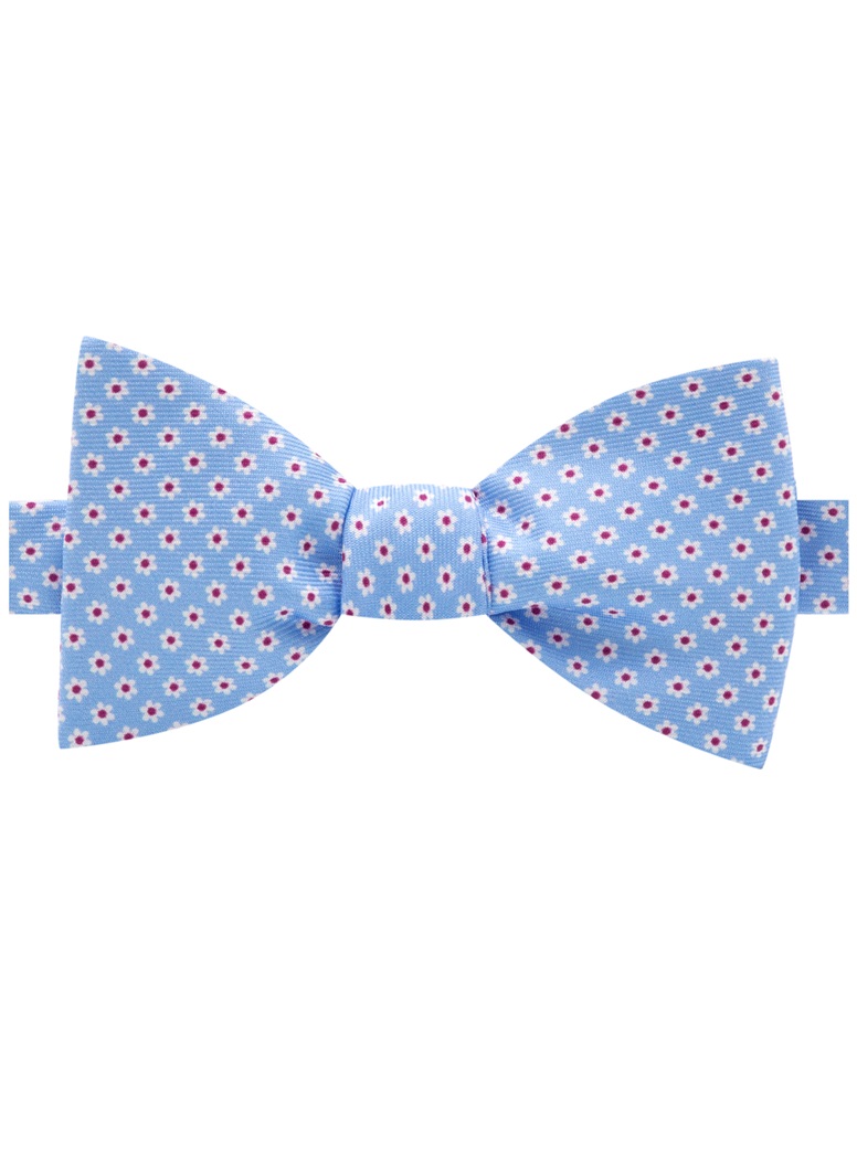 Silk Flower Printed Bow Tie in Sky