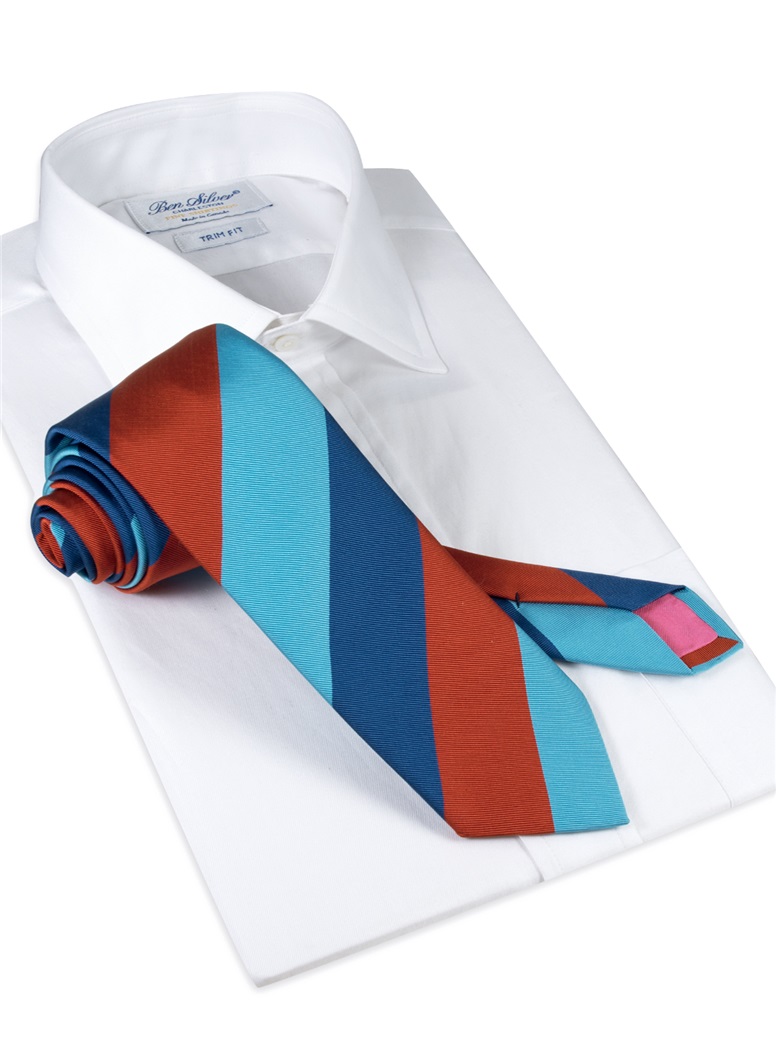 Mogador Block Stripe Tie in Ruby, Denim and Turquoise