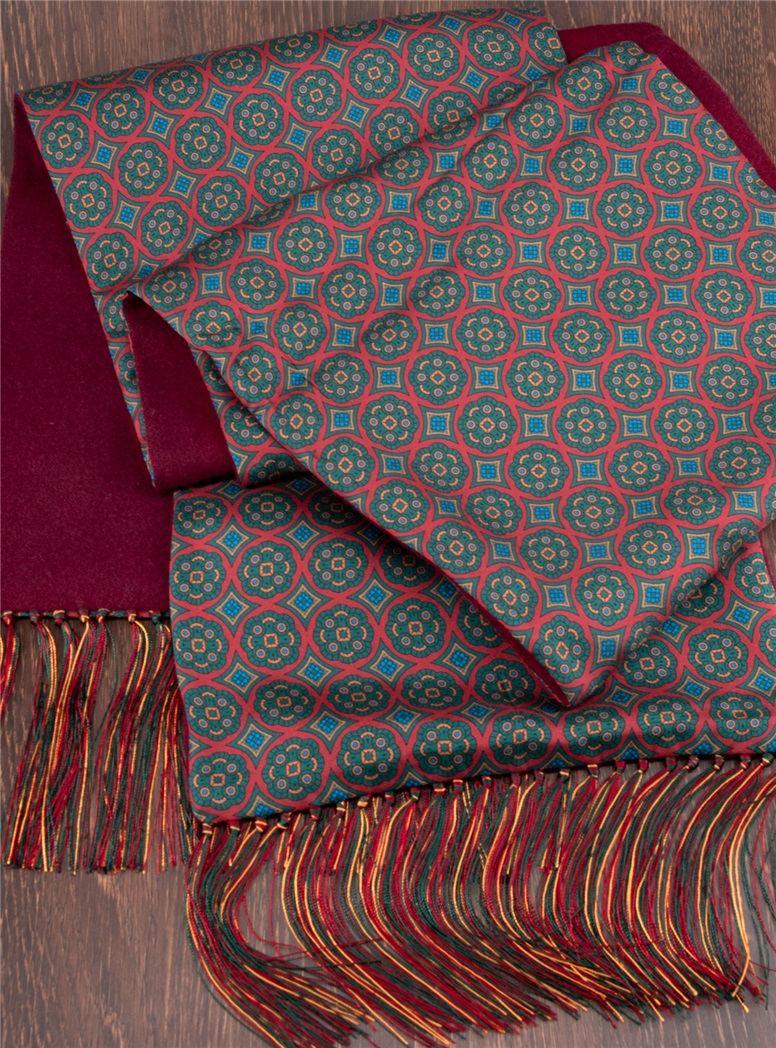 Silk Medallion Printed Scarf in Cardinal