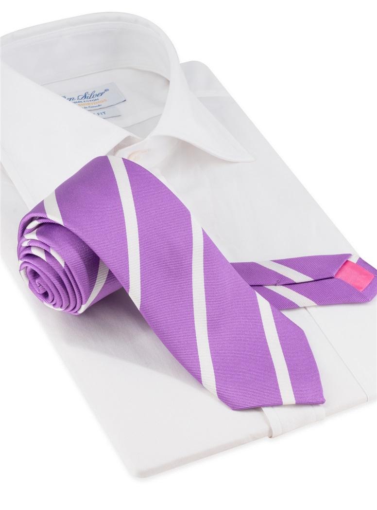 Silk Bar Striped Tie in Pansy