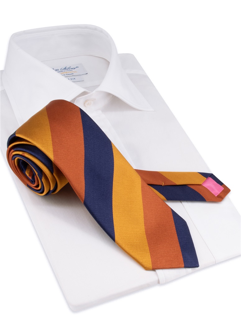 Silk Block Stripe Tie in Gold