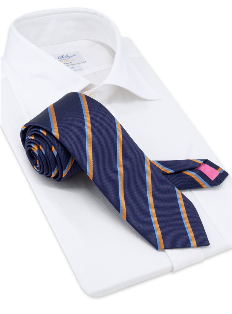 Silk Double Striped Tie in Navy