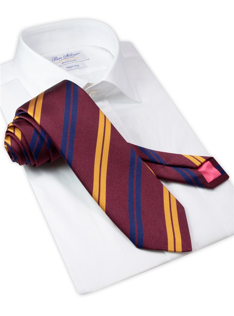 Silk Double Striped Tie in Wine