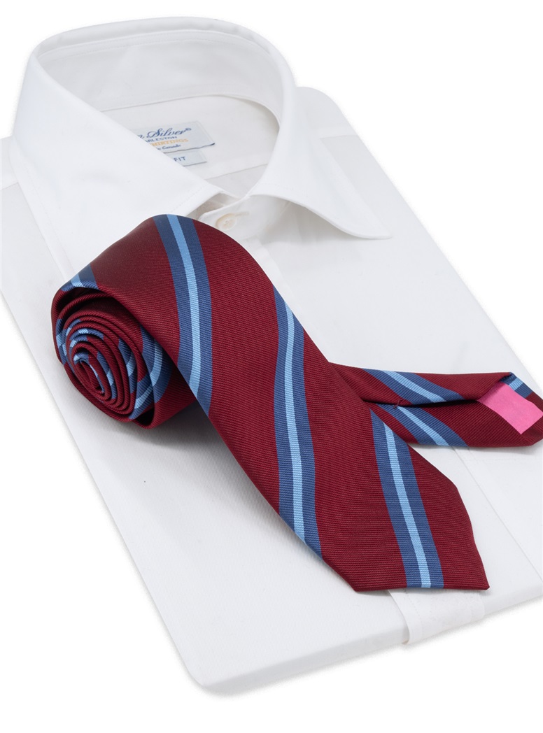 Silk Double Striped Tie in Wine
