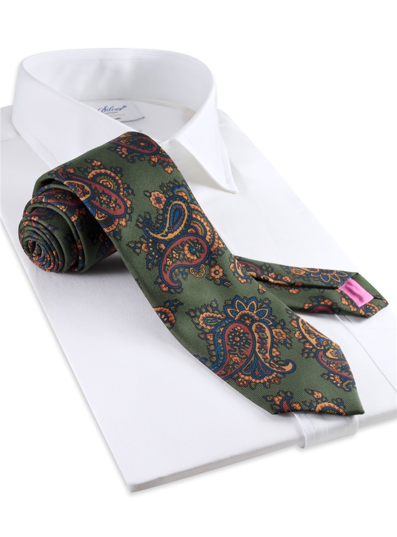 Silk Print Paisley Tie in Fern