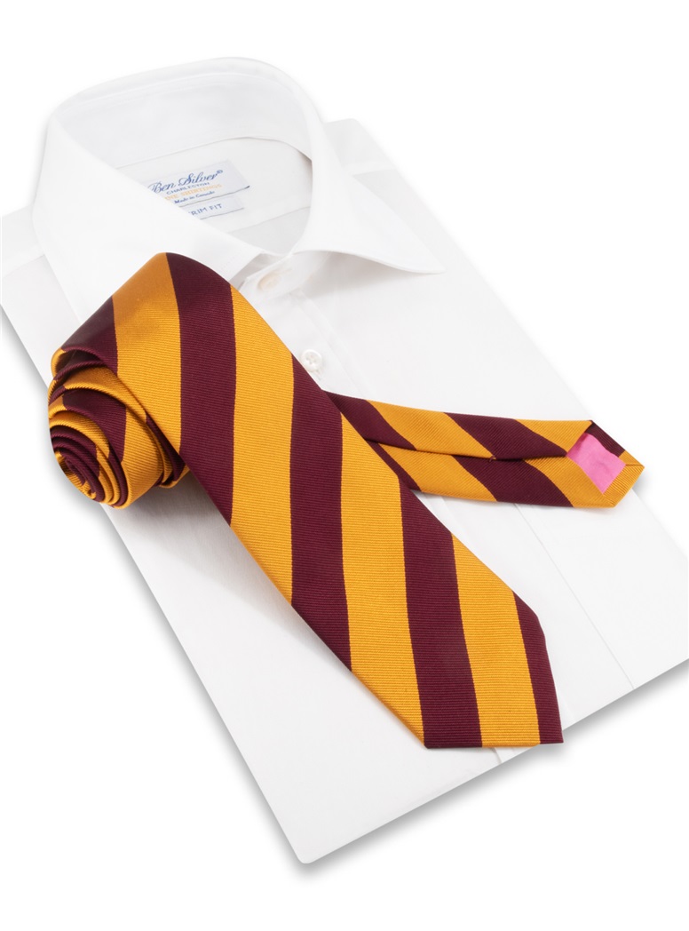 Silk Block Stripe Tie in Wine and Copper