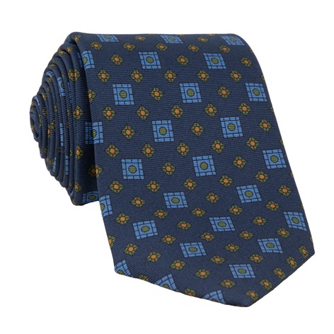 Silk Neat Print Tie in Navy