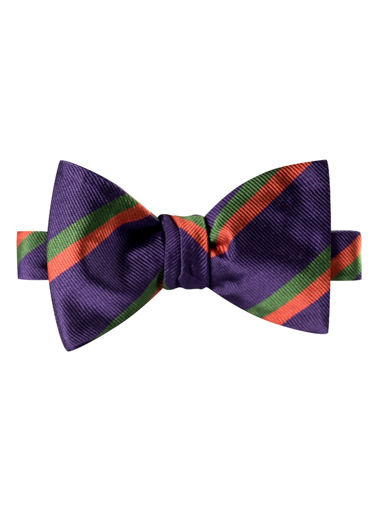 Woven Silk Double Striped Bow Tie in Violet