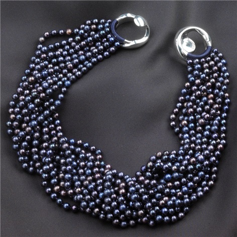 12-Strand Blue Dyed Pearl Necklace