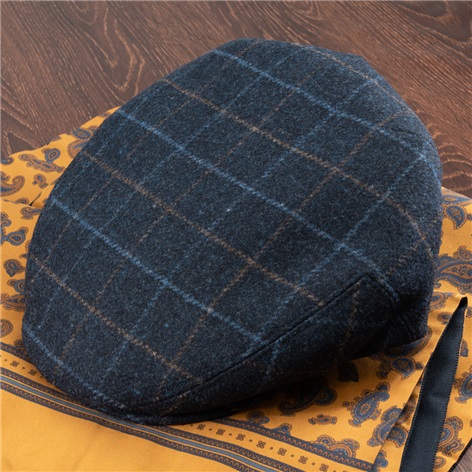Wool Navy Windowpane Cap