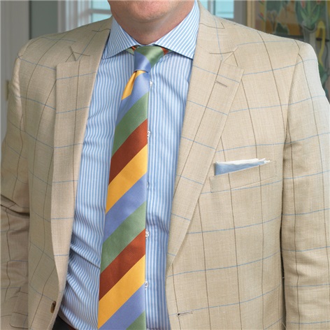 Cream Sport Coat with Tan and Blue Windowpanes