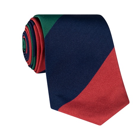 Silk Block Striped Tie in Green, Navy, and Red