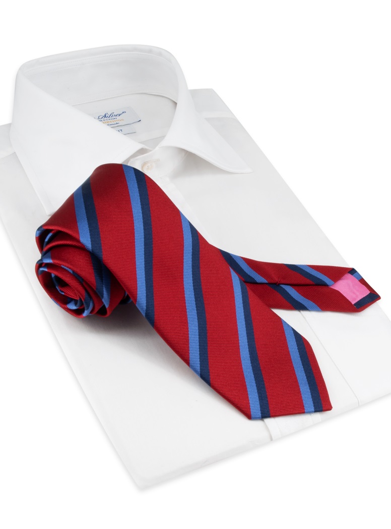Silk Double Stripe Tie in Scarlet