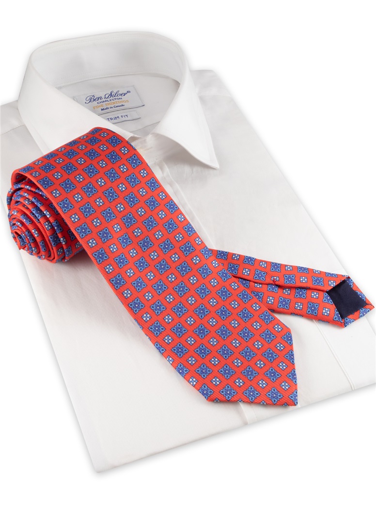 Silk Neat Printed Tie in Poppy