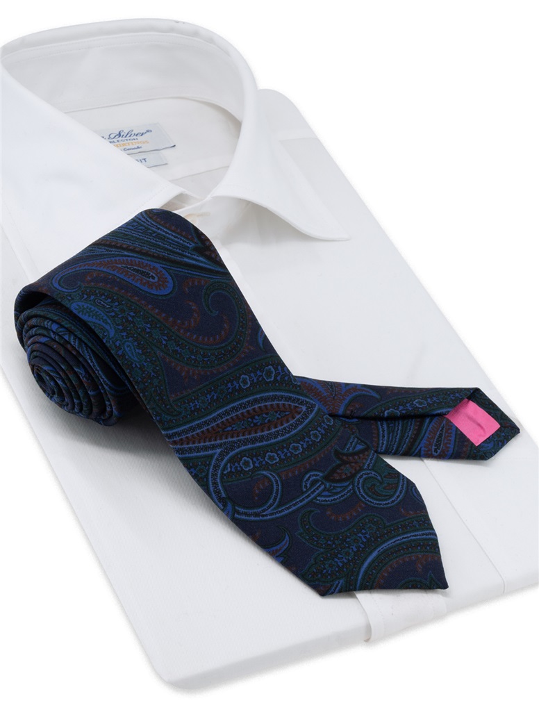 Wool Large Printed Tie in Midnight