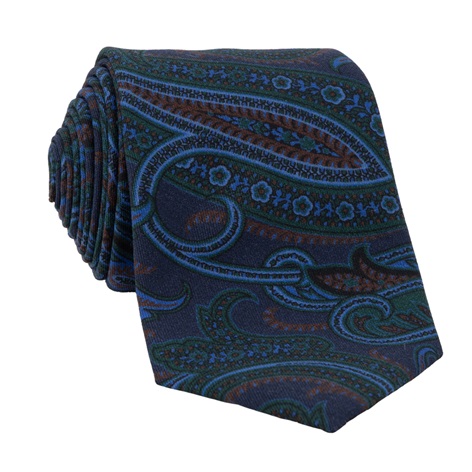 Wool Large Printed Tie in Midnight