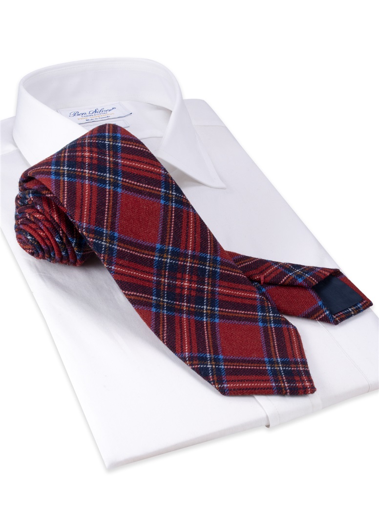 Wool Plaid Printed Tie in Red