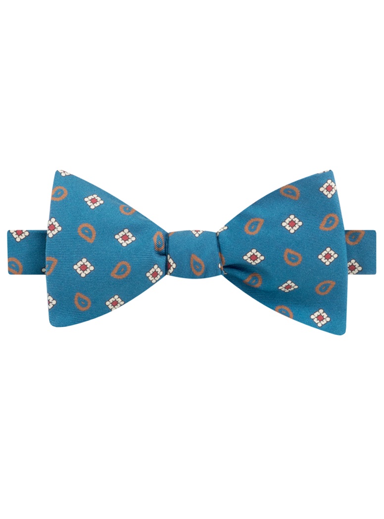 Silk Paisley Neat Printed Bow Tie in Teal