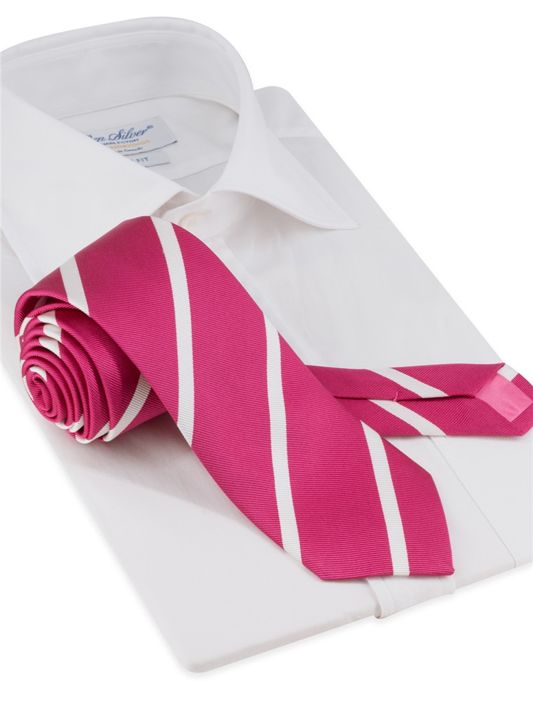 Silk Bar Striped Tie in Raspberry