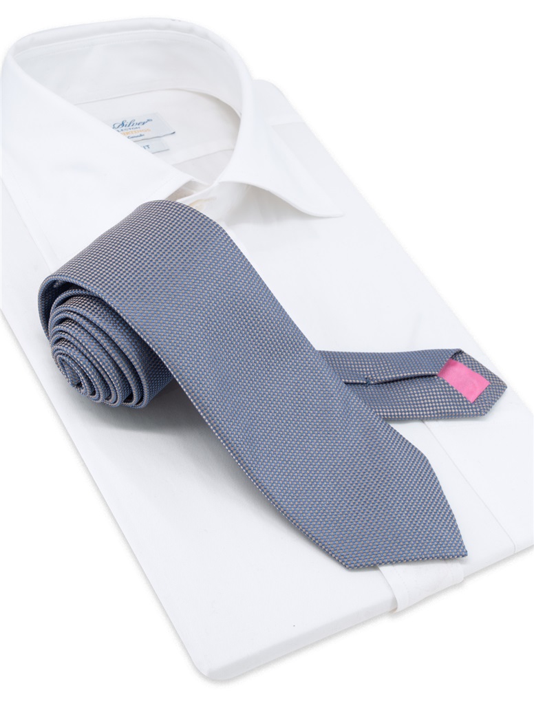 Silk Basketweave Tie in Pewter