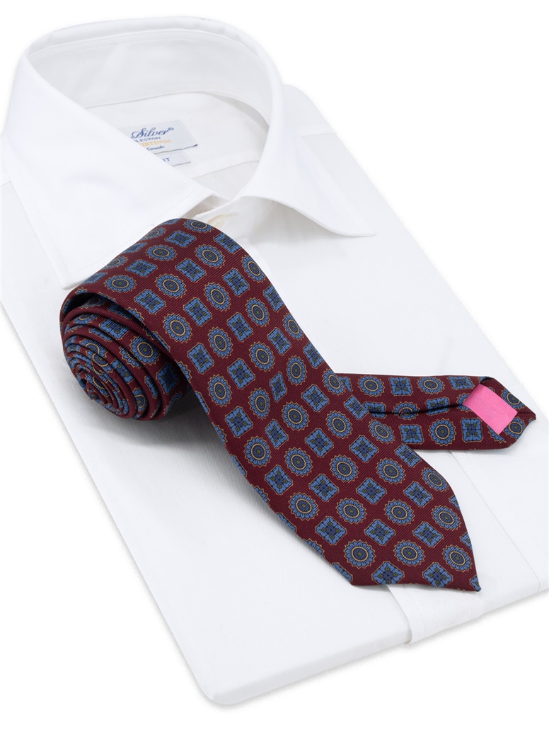 Silk Printed Madder Tie in Burgundy