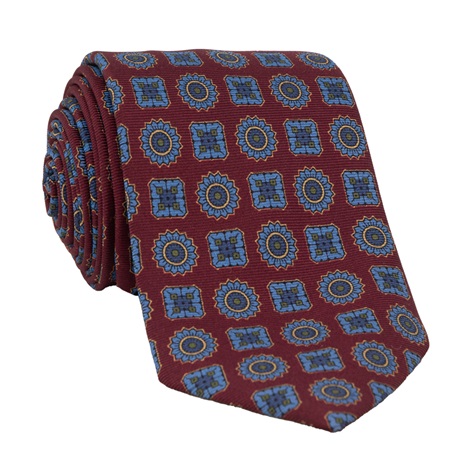 Silk Printed Madder Tie in Burgundy